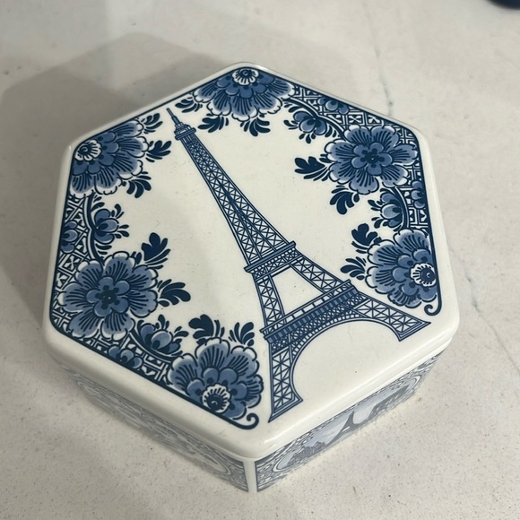 Blue and White Trinket Dish | Eiffle Tower Trinket Box | Blue and White Decor - Picture 2 of 8